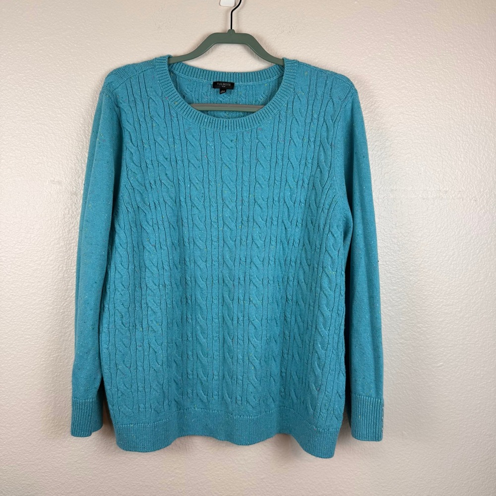 Talbots Cable Knit Sweater Womens 3X Blue Excellent Confetti Tweed Crew Neck